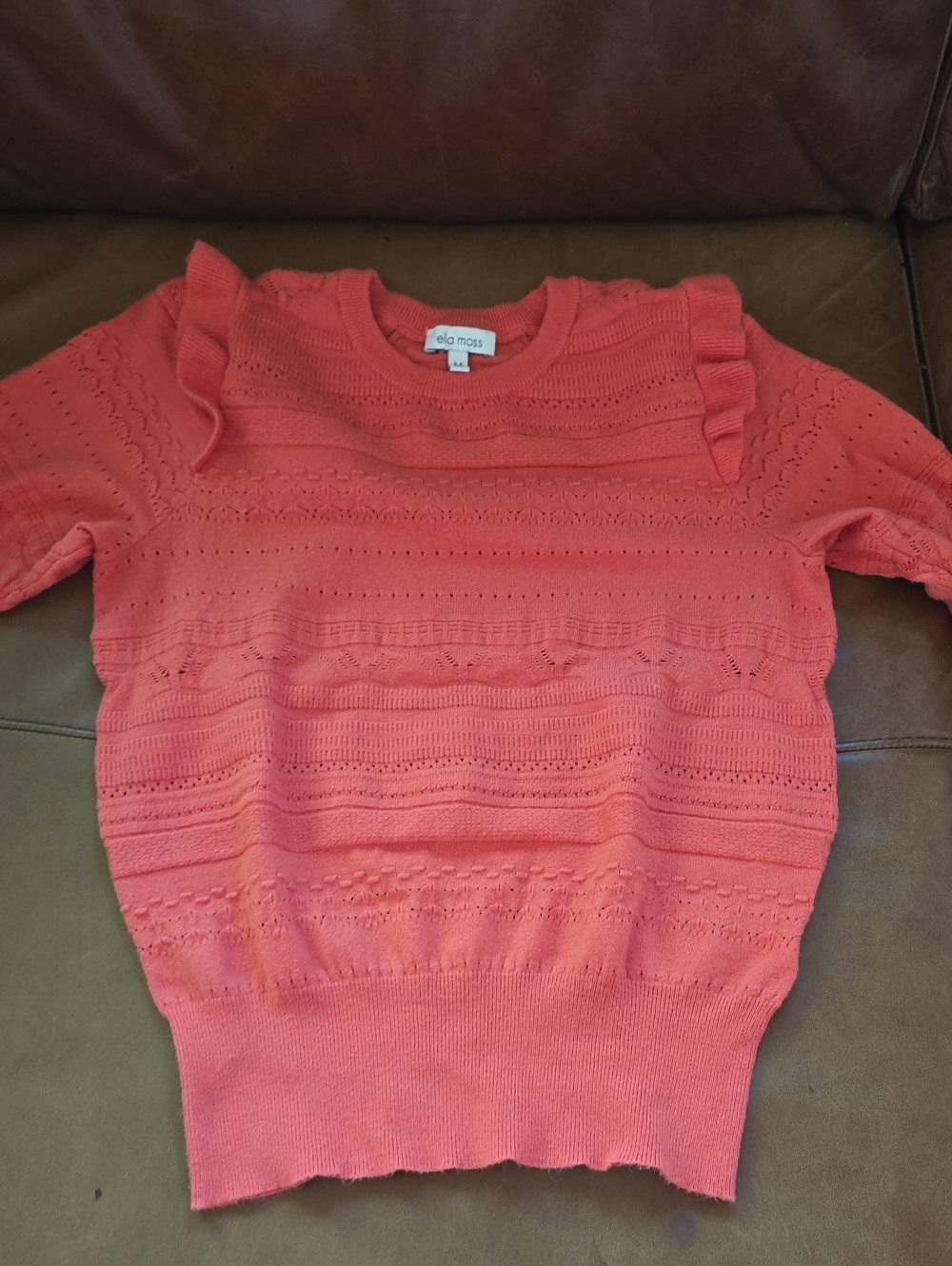 Ella Moss Coral Ruffle-Shoulder Knit Top